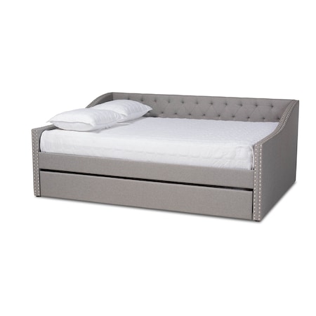 Baxton Studio Haylie Light Grey Queen Size Daybed with Roll-Out Trundle Bed 158-9677